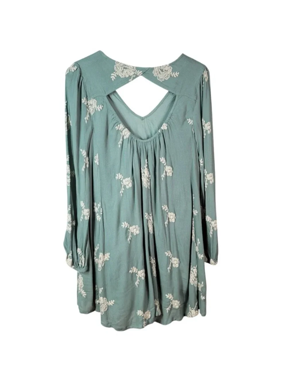 Free People Emma Swing Mini Dress Green Small Lined Cut Out Floral Embroidered B